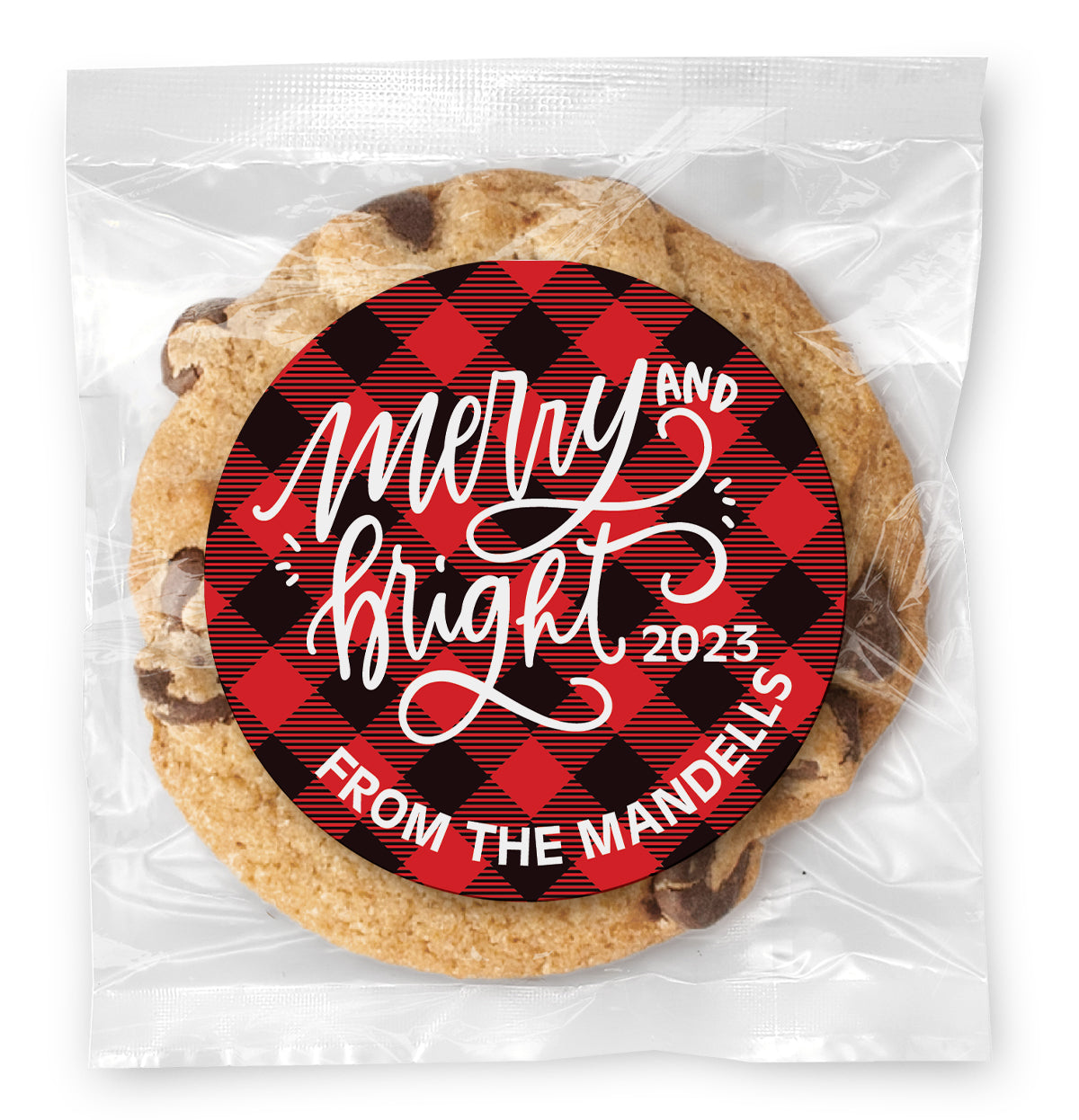 Merry & Bright Buffalo Plaid - Gourmet Chocolate Chip Or Variety Pack W/ Full Color Personalized Sticker