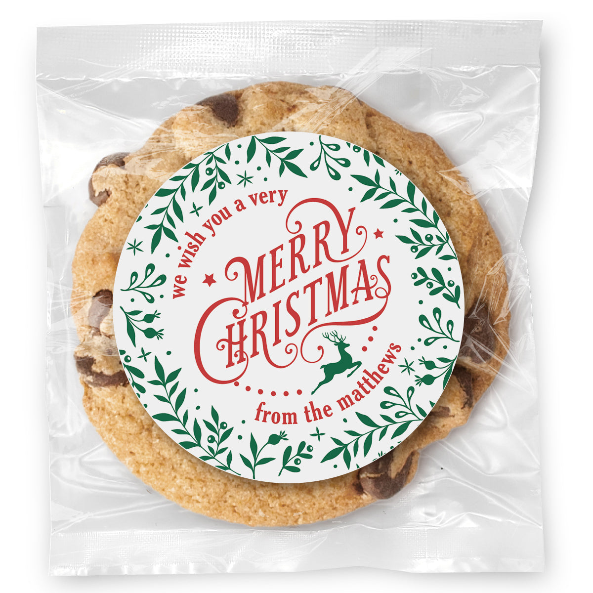 Very Merry Christmas Wishes - Gourmet Chocolate Chip Or Variety Pack W/ Full Color Personalized Sticker