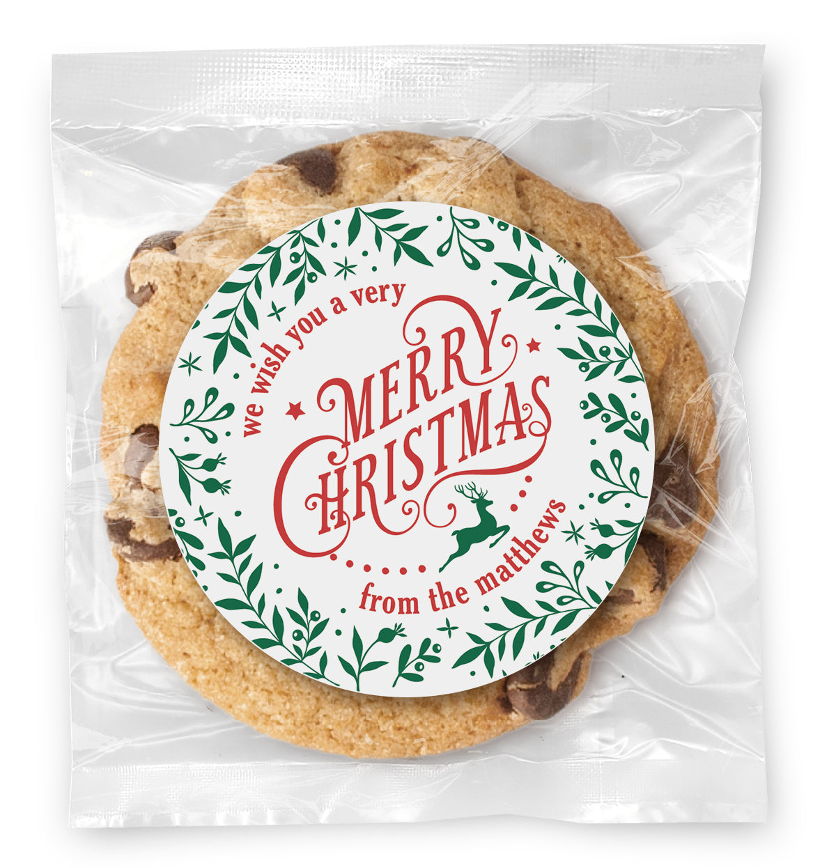 Very Merry Christmas Wishes - Gourmet Chocolate Chip Or Variety Pack W/ Full Color Personalized Sticker