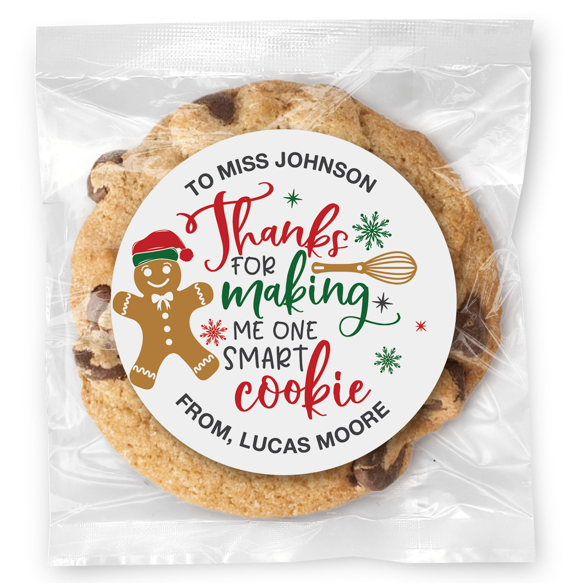 Thanks for making me One Smart Cookie - Gourmet Chocolate Chip Or Variety Pack W/ Full Color Personalized Sticker