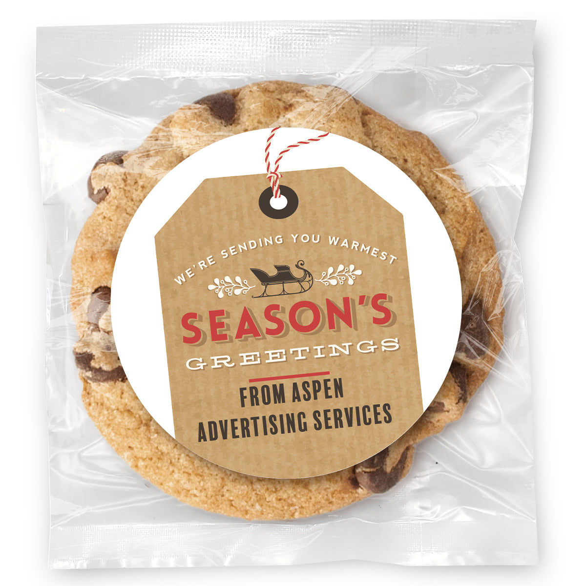 Seasons Greeting Gift Tag - Gourmet Chocolate Chip Or Variety Pack W/ Full Color Personalized Sticker