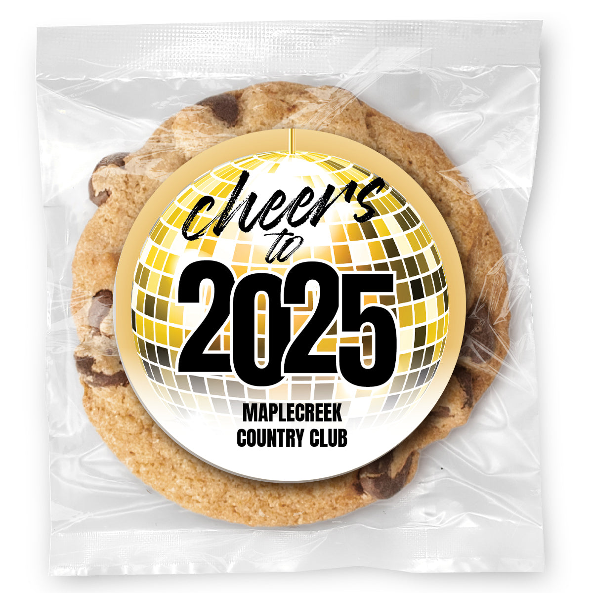 NYE Cheers Disco Ball - Gourmet Chocolate Chip Or Variety Pack W/ Full Color Personalized Sticker