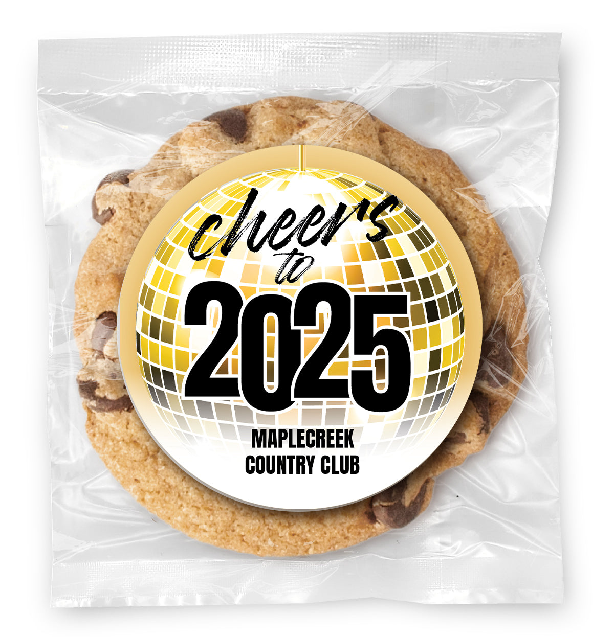 NYE Cheers Disco Ball - Gourmet Chocolate Chip Or Variety Pack W/ Full Color Personalized Sticker