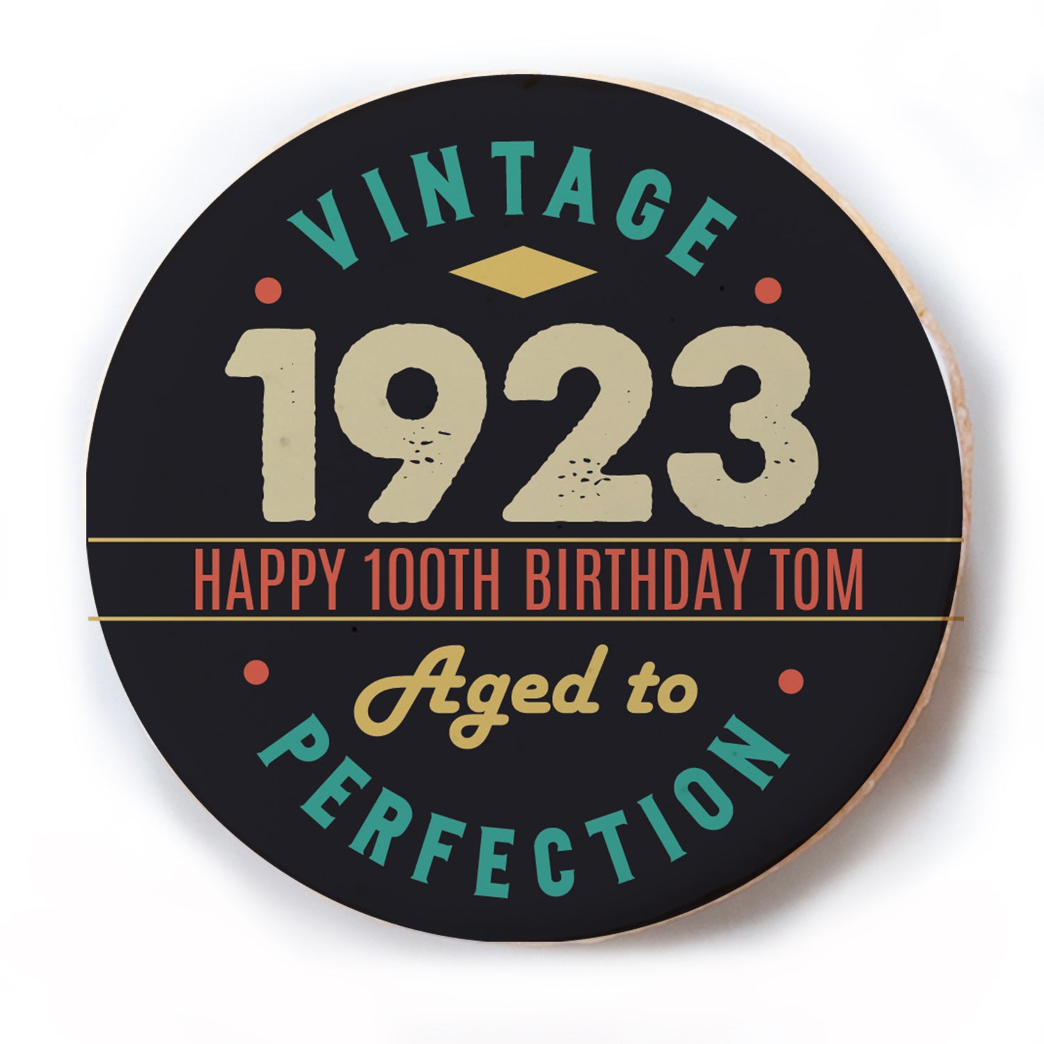 Vintage Aged To Perfection - 100th Birthday - Personalized Direct Print On Round Sugar Cookie