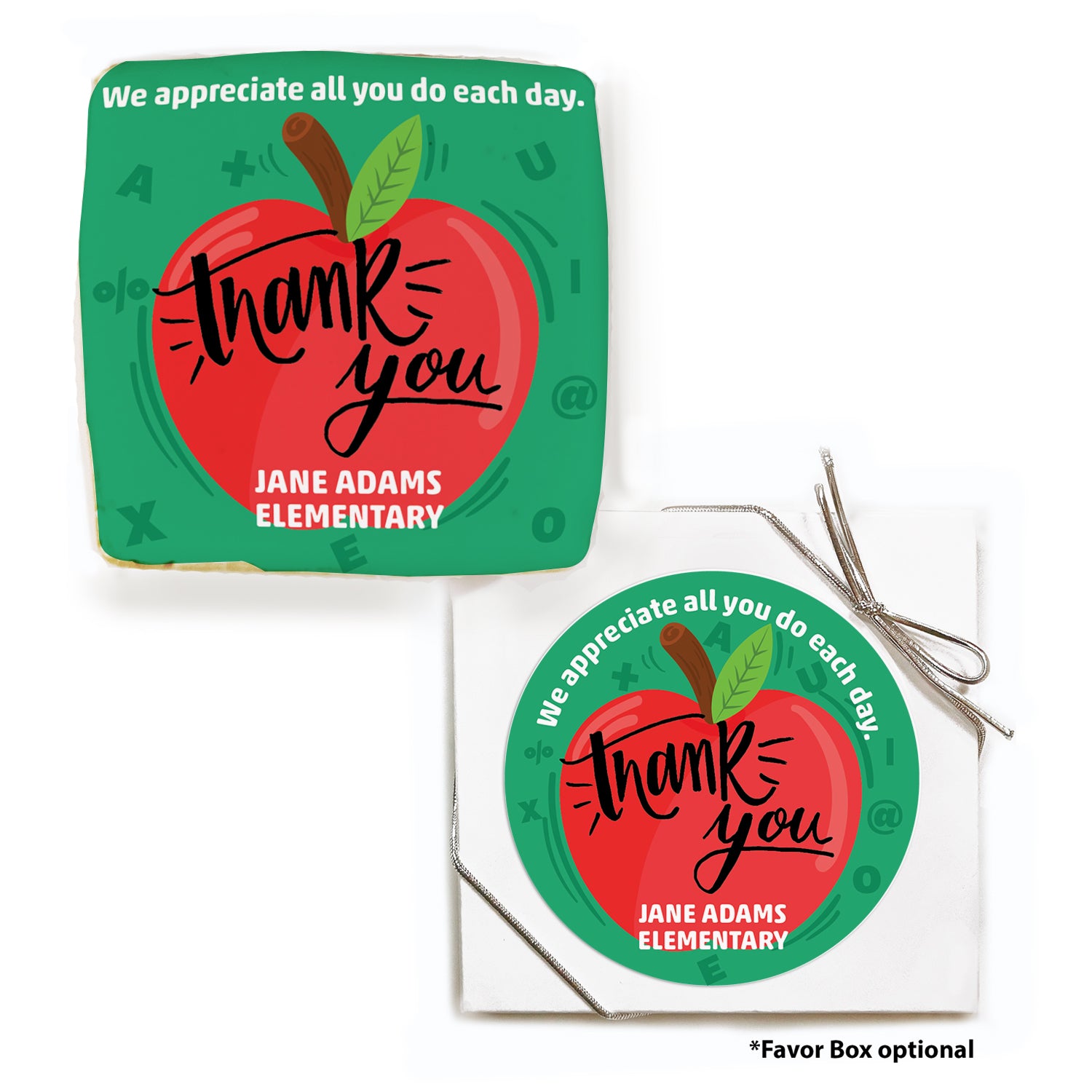 Thank You Apple - Personalized Direct Print On Square Sugar Cookie
