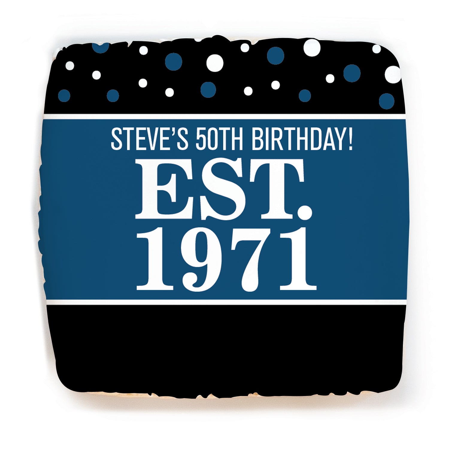 Personalized Birthday "Est Year Blue" Direct Print on Square Sugar Cookies