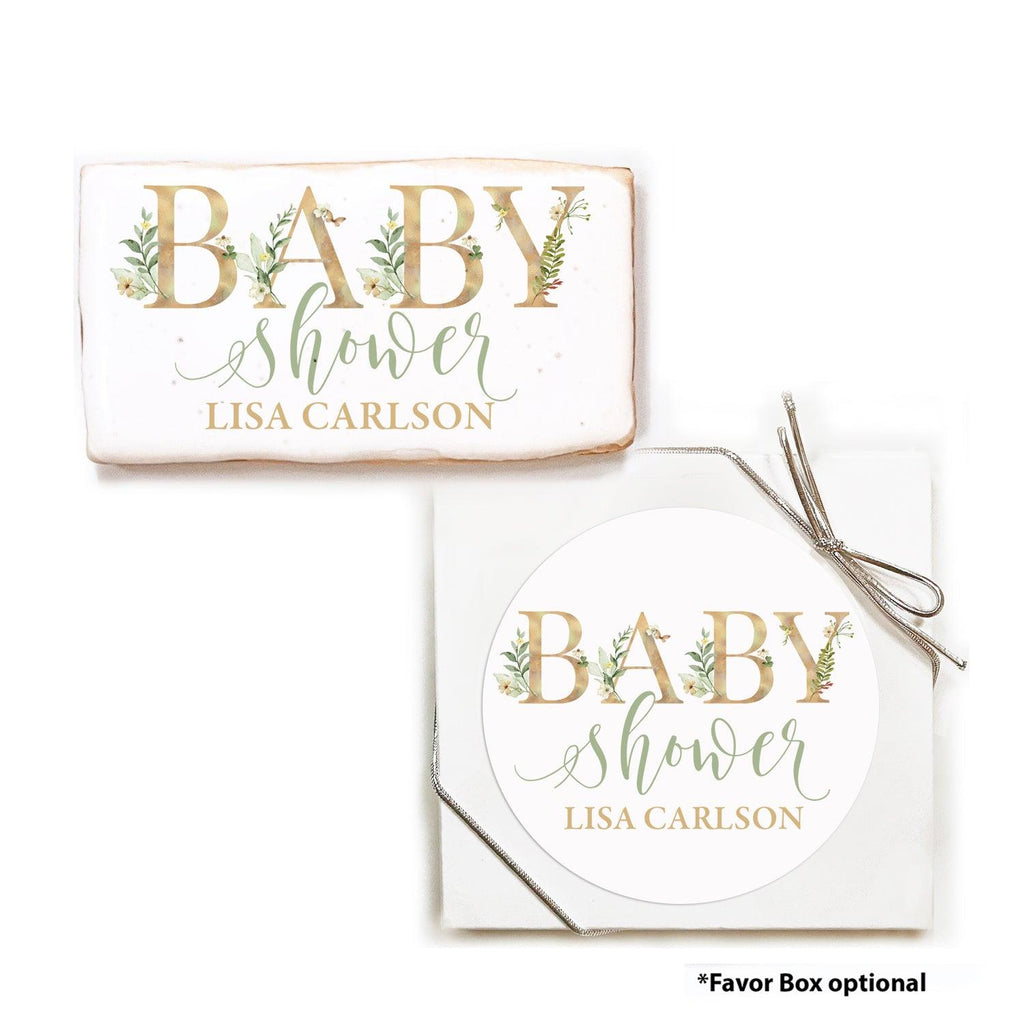 Personalized Baby Shower "Muted Floral Letters" Square Cookie Favor - Incredible Cookies