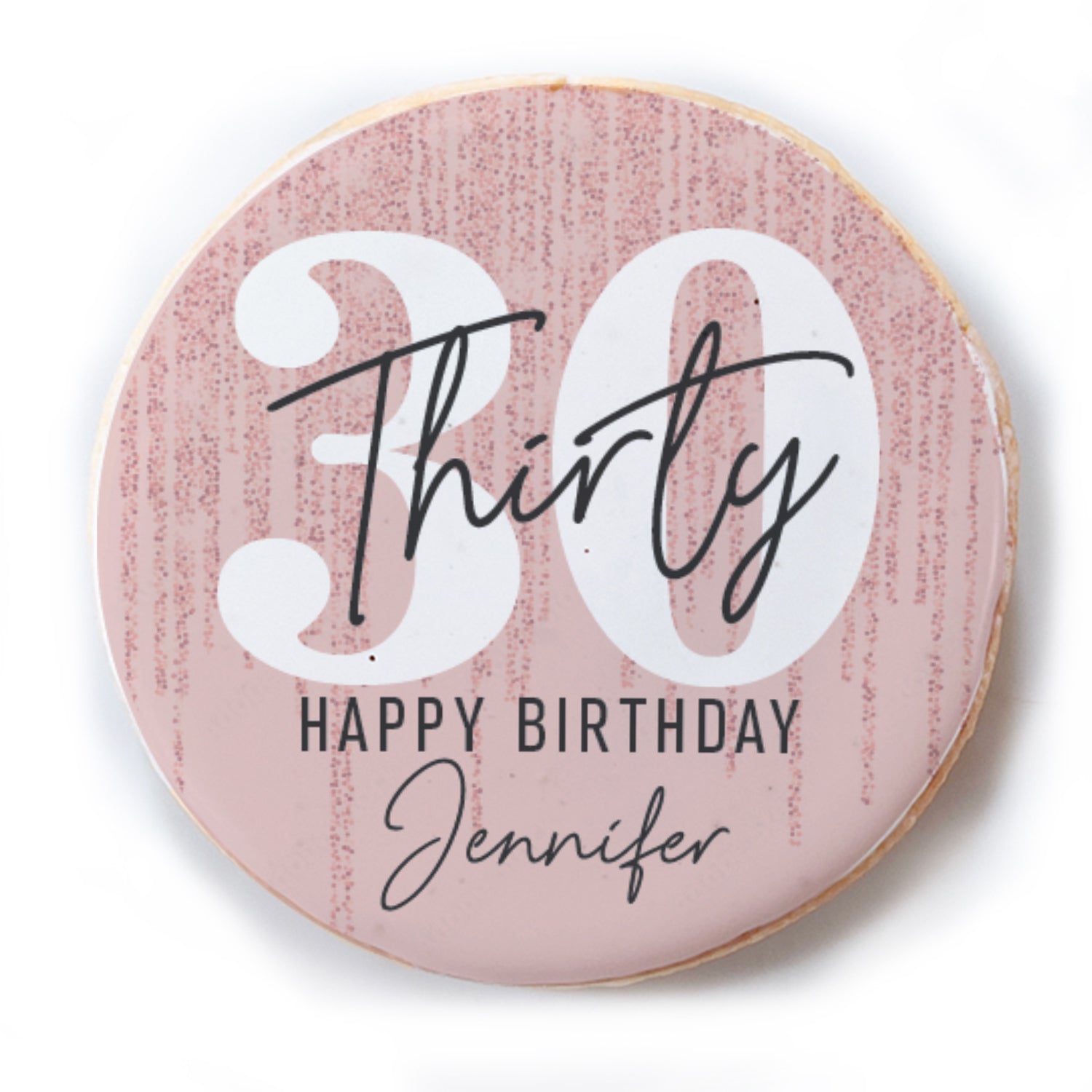 Birthday Pink Glitter Age - Personalized Direct Print On Round Sugar Cookie