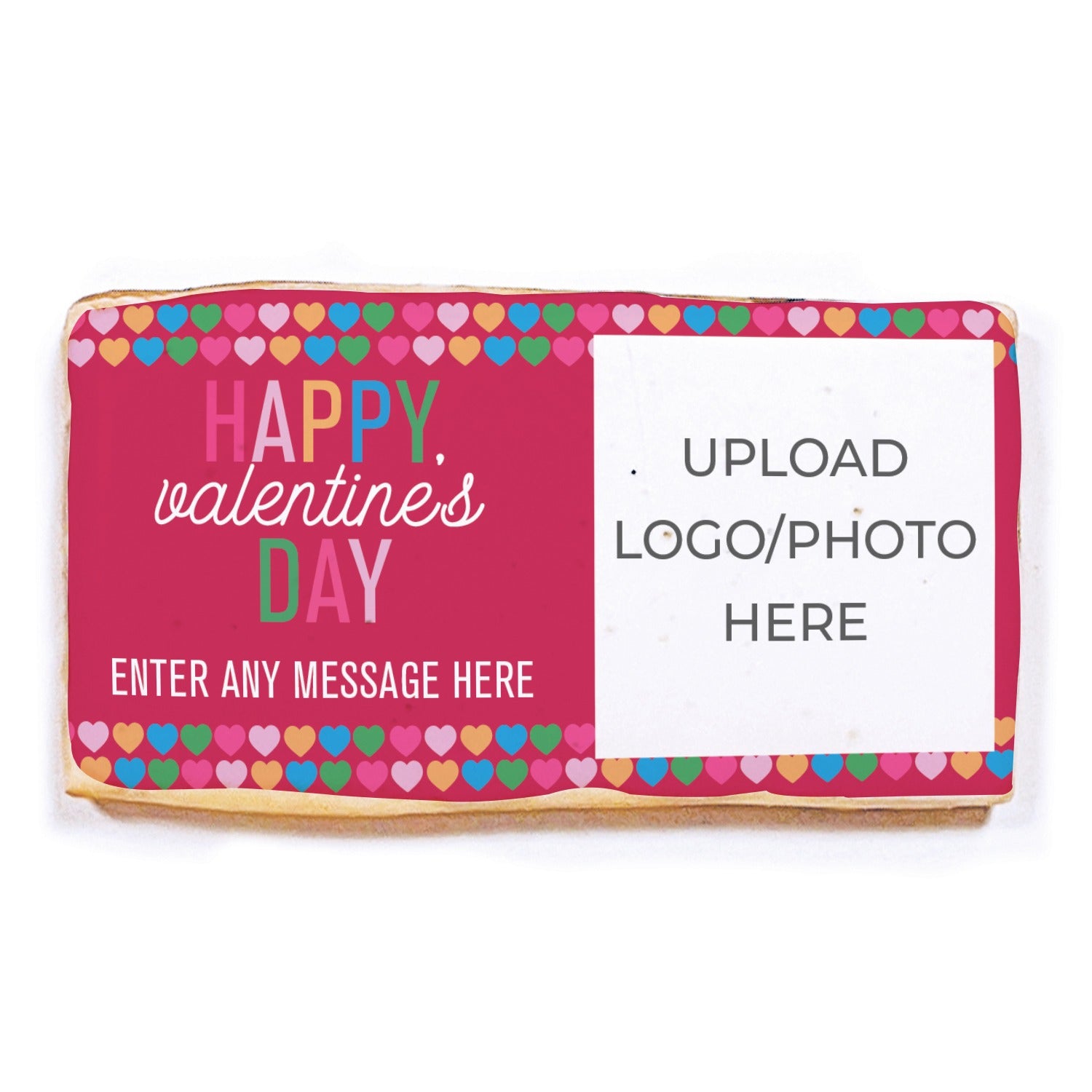 V-day Logo & Message Colored Hearts - Personalized Direct Print On Rectangle Sugar Cookie