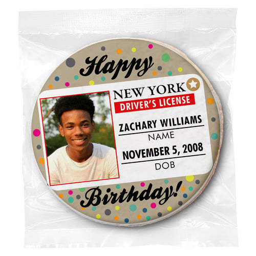 Happy Birthday Drivers License - Personalized Direct Print On Round Sugar Cookie