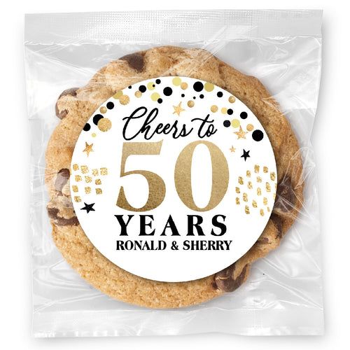 Cheers to 50 years Anniversary Milestone - Gourmet Chocolate Chip Or Variety Pack W/ Full Color Personalized Sticker