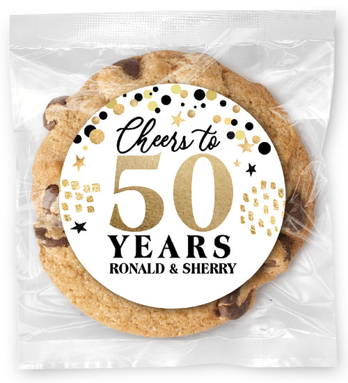 Cheers to 50 years Anniversary Milestone - Gourmet Chocolate Chip Or Variety Pack W/ Full Color Personalized Sticker