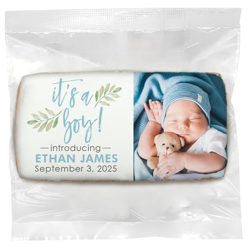 It's a Boy Leaves Photo - Personalized Direct Print On Rectangle Sugar Cookie