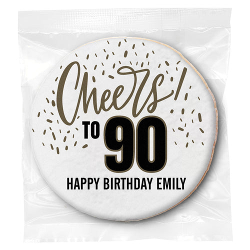 Cheers to You Confetti 90th Birthday - Personalized Direct Print On Round Sugar Cookie