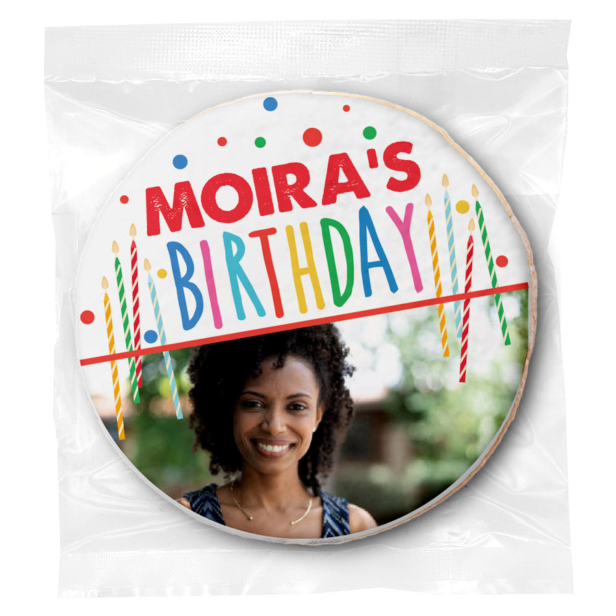 Birthday Colorful Candles Photo Upload - Personalized Direct Print On Round Sugar Cookie