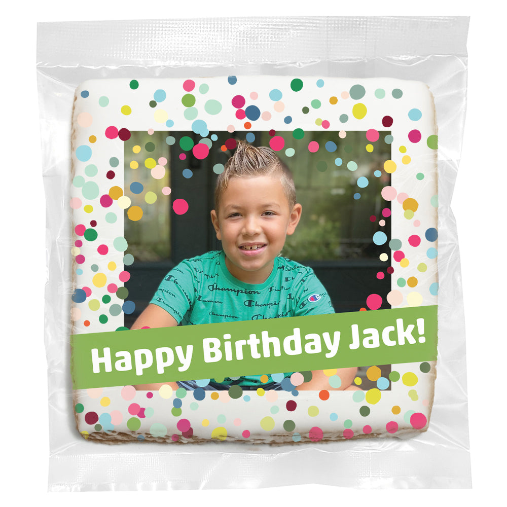 Birthday Confetti Photo Upload & Message - Personalized Direct Print on Square Sugar Cookies