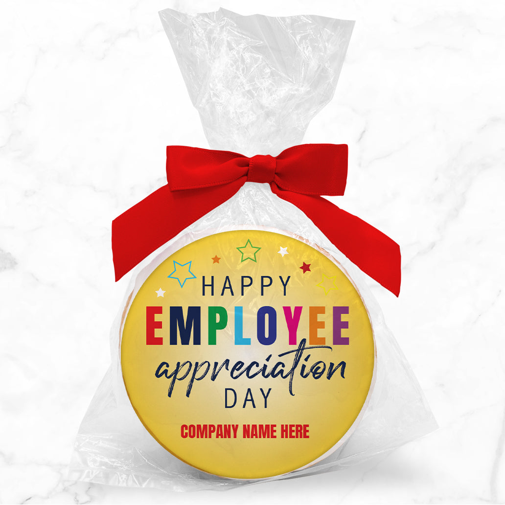 Happy Employee Appreciation Day - Personalized Direct Print On Round Sugar Cookie w/ Gift Bag & Matching Bow