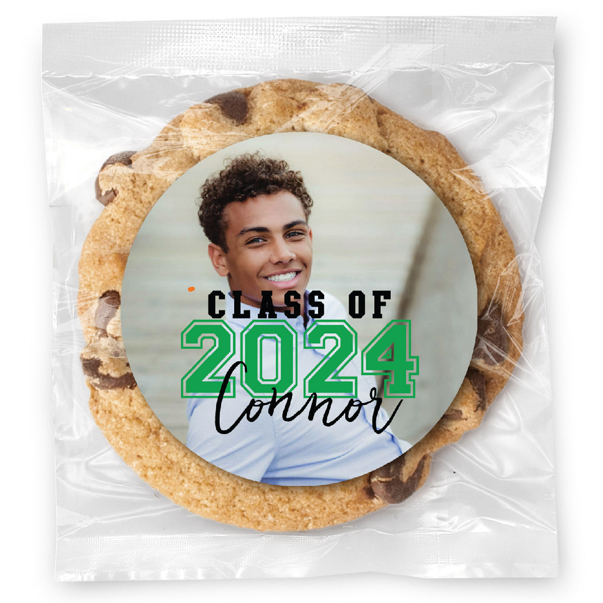 Overlay Photo Grad Cookie - Gourmet Chocolate Chip Or Variety Pack W/ Full Color Personalized Sticker