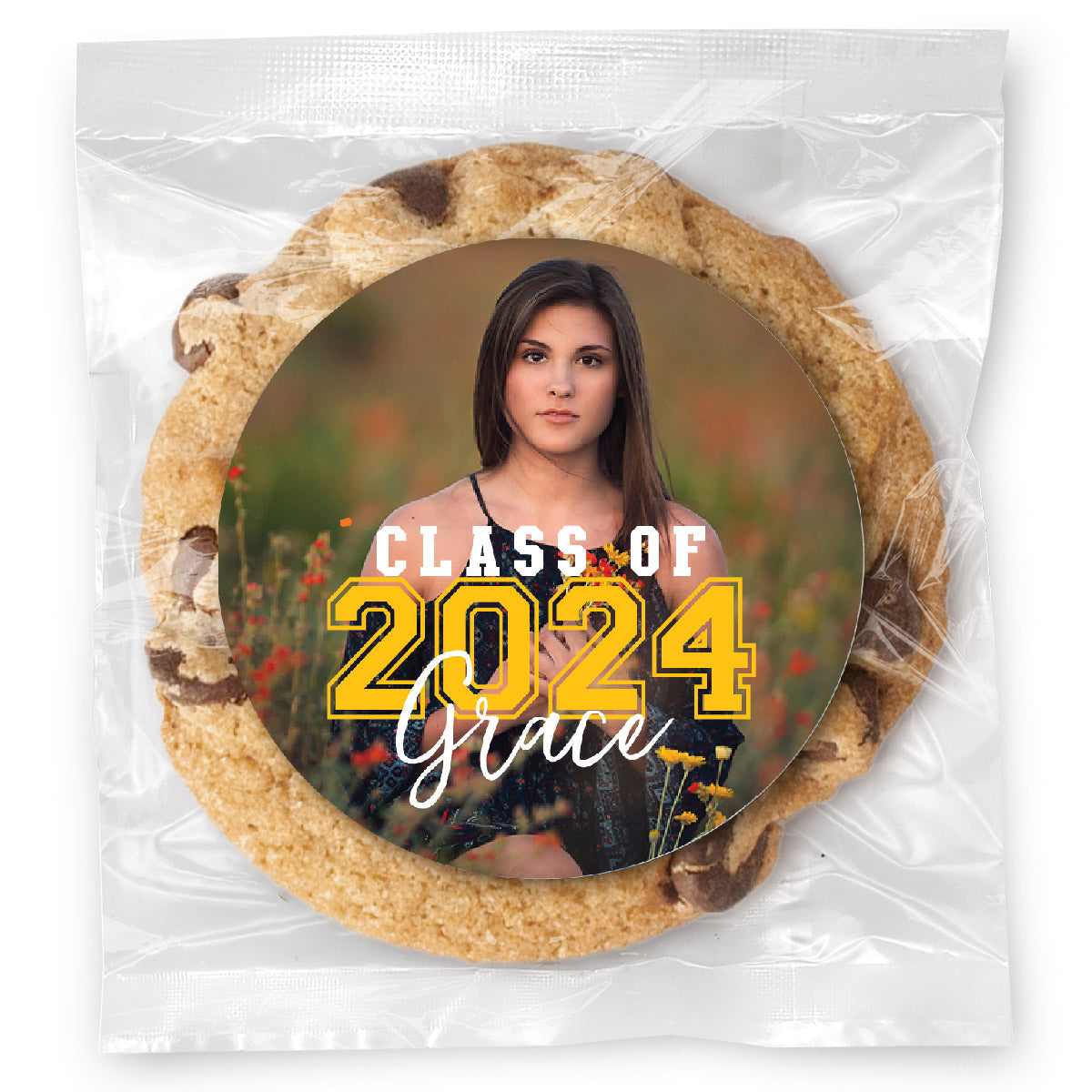 Overlay Photo Grad Cookie - Gourmet Chocolate Chip Or Variety Pack W/ Full Color Personalized Sticker