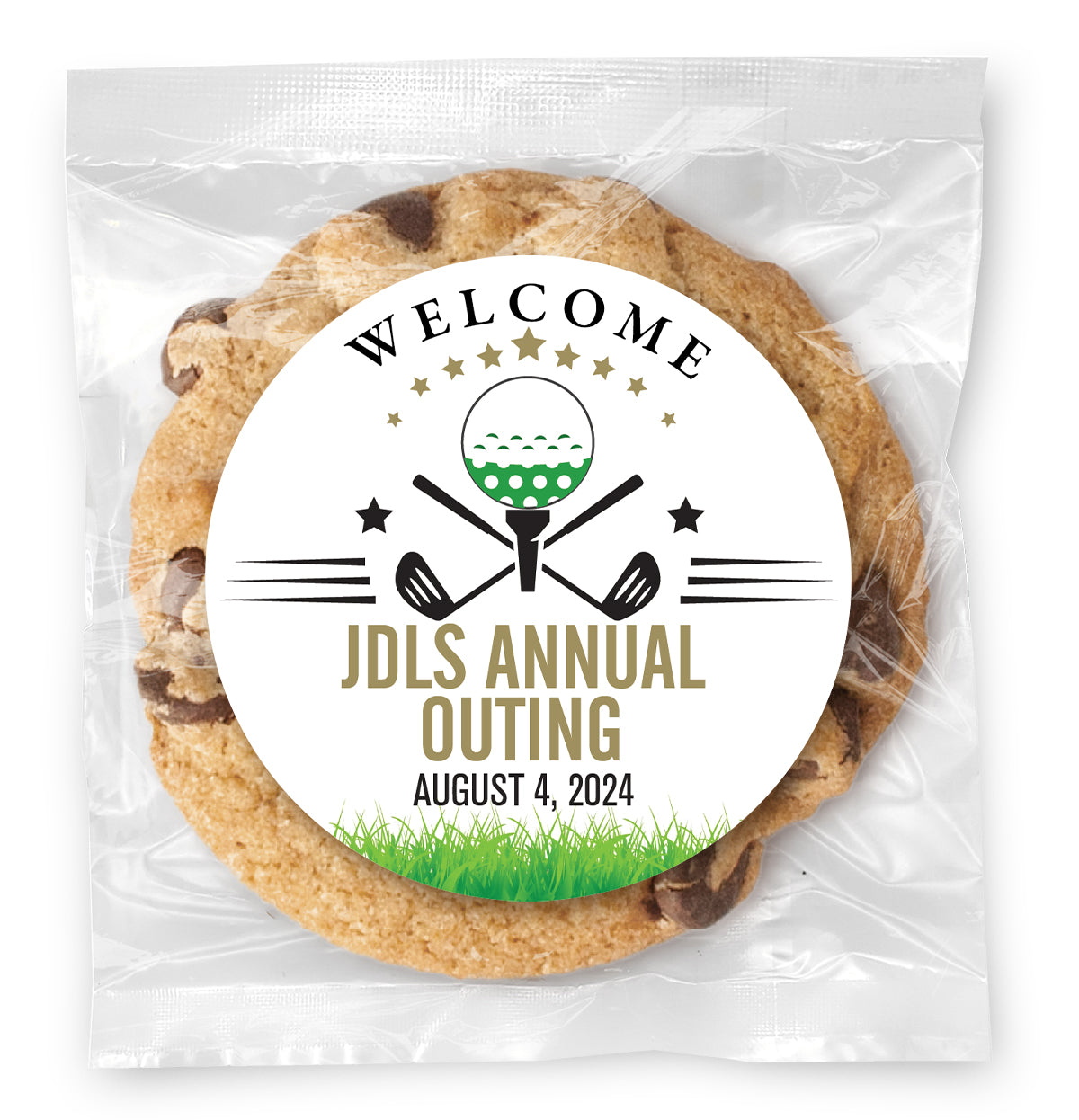Golf Outing Welcome Message - Gourmet Chocolate Chip Or Variety Pack W/ Full Color Personalized Sticker