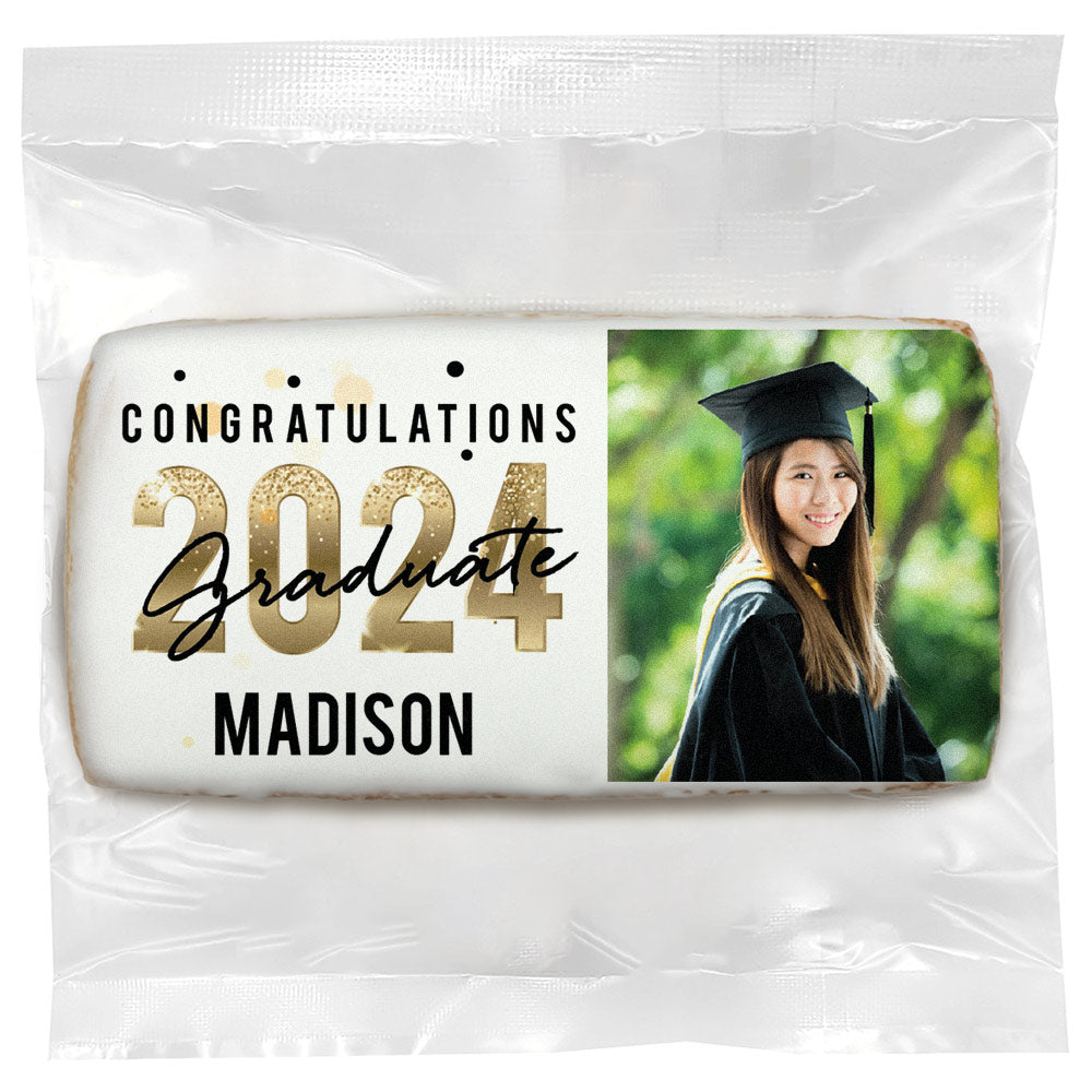 Congrats Gold Sparkle Photo - Personalized Direct Print On Rectangle Sugar Cookie