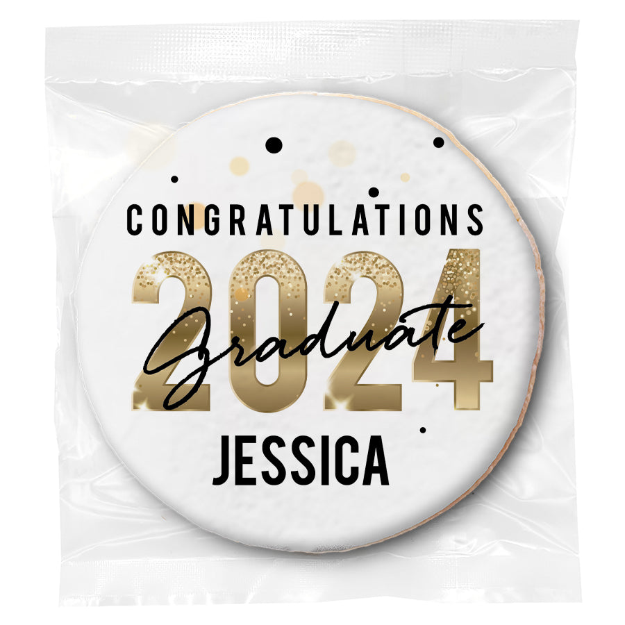 Gold Sparkle Congrats Photo - Personalized Direct Print On Round Sugar Cookie