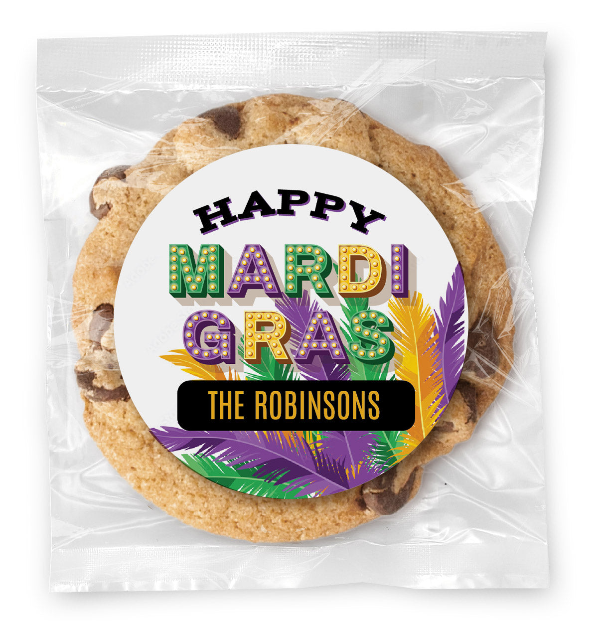 Happy Mardi Gras - Gourmet Chocolate Chip Or Variety Pack W/ Full Color Personalized Sticker