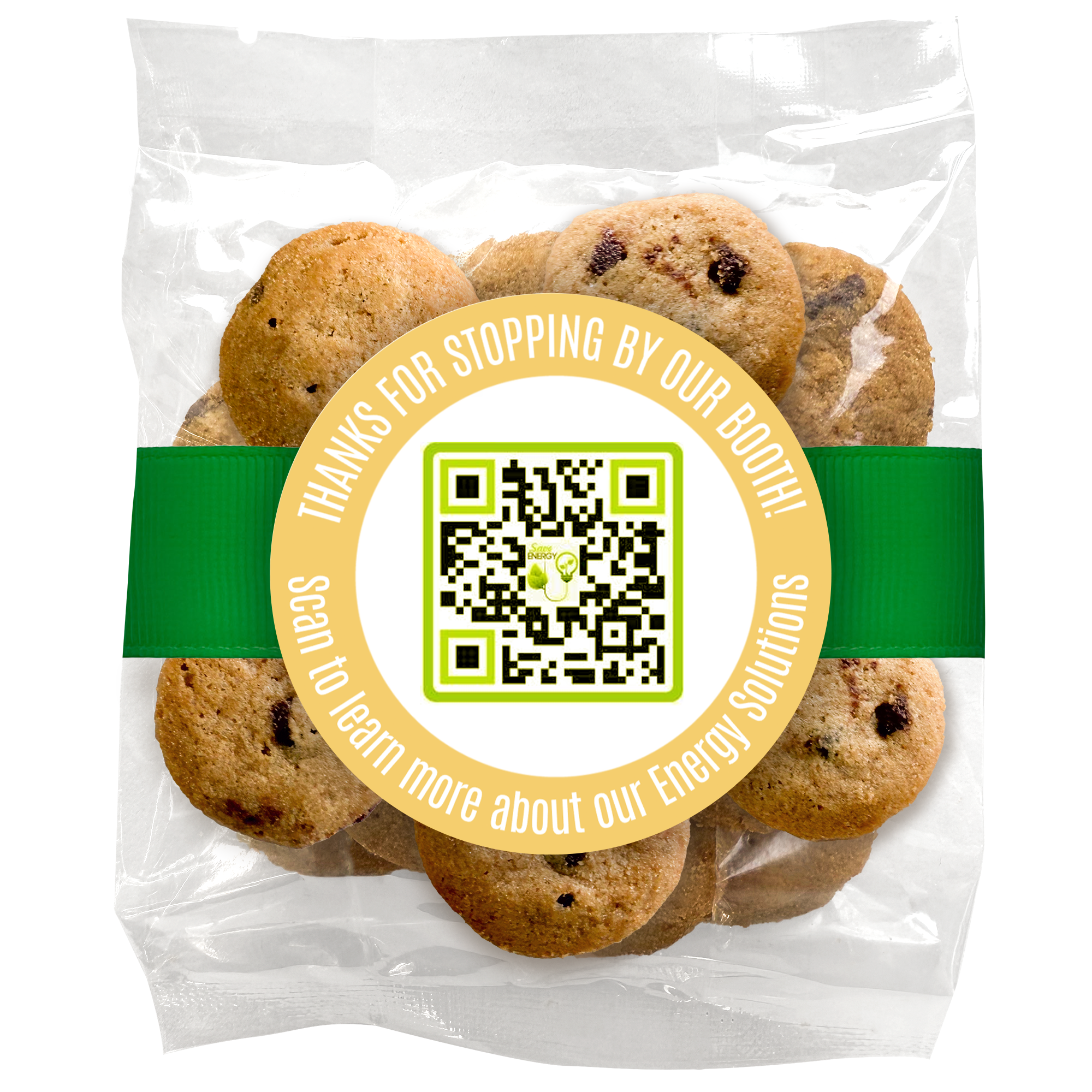 Corporate QR CODE Upload \u0026 Message Bite-Sized Chocolate Chip Cookies (2  oz., approx. 16 cookies) W/ Full Color Custom Sticker \u0026 Ribbon – Incredible  Cookies, image size:2000x2000
