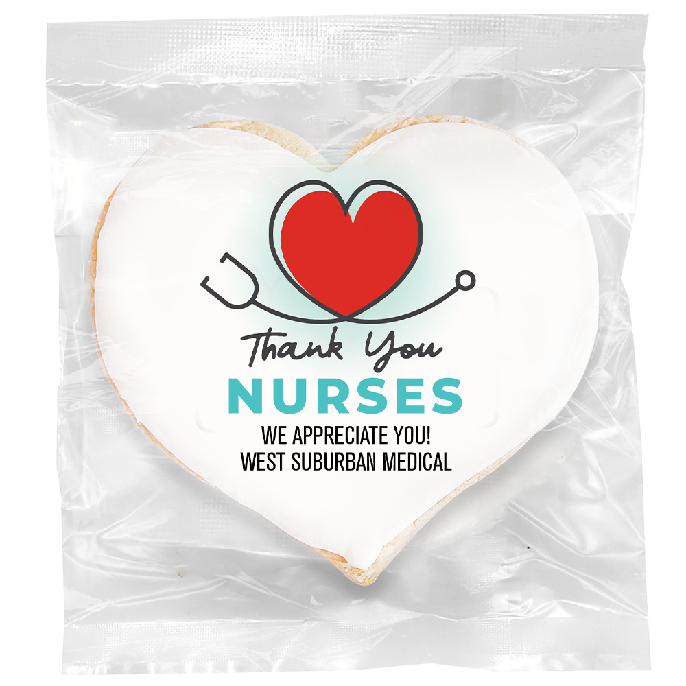 Thank You Nurses Heart Stethoscope - Personalized Direct Print On Heart Sugar Cookie