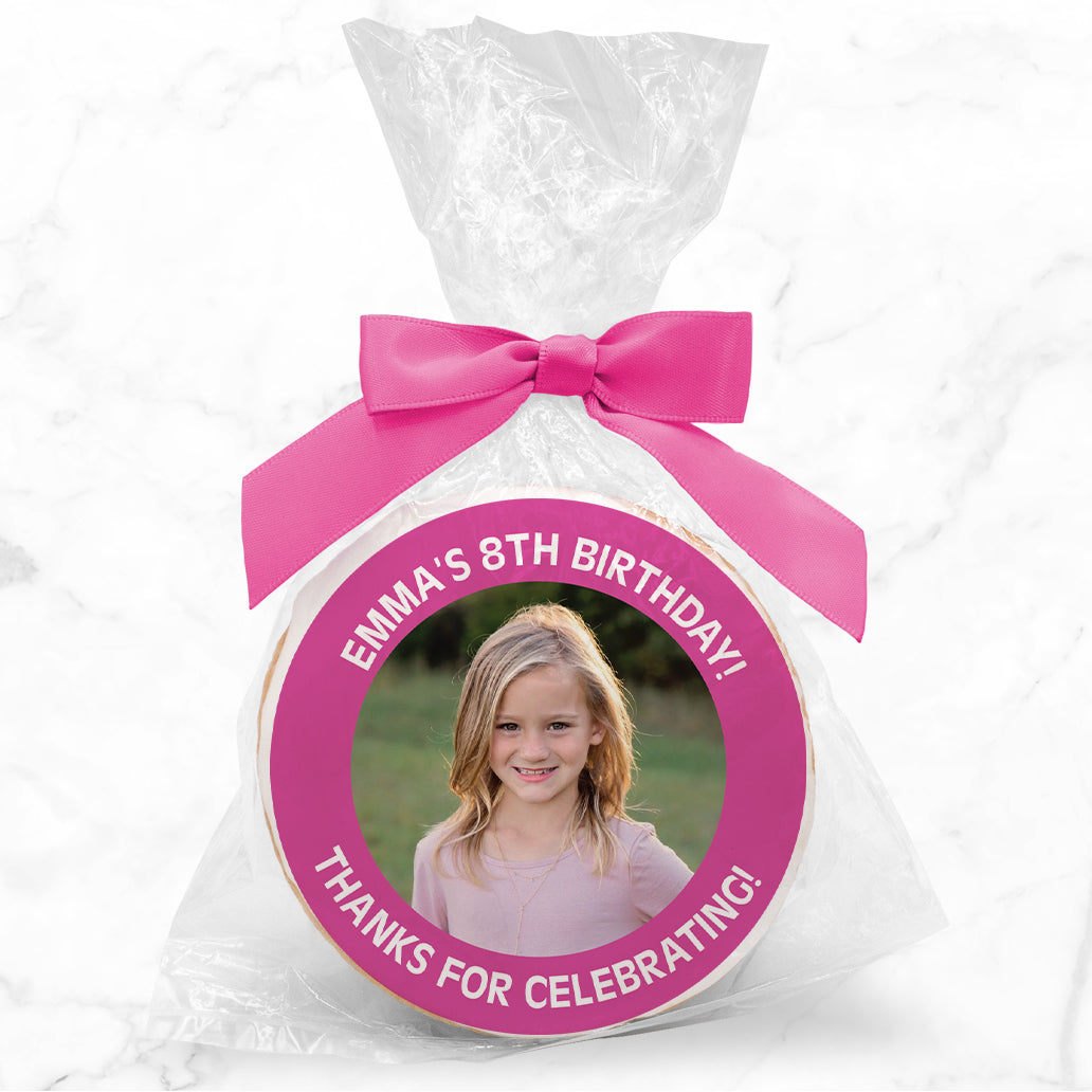 Design Your Own Photo Upload, Message & Color - Personalized Direct Print On Round Sugar Cookie w/ Gift Bag & Matching Bow