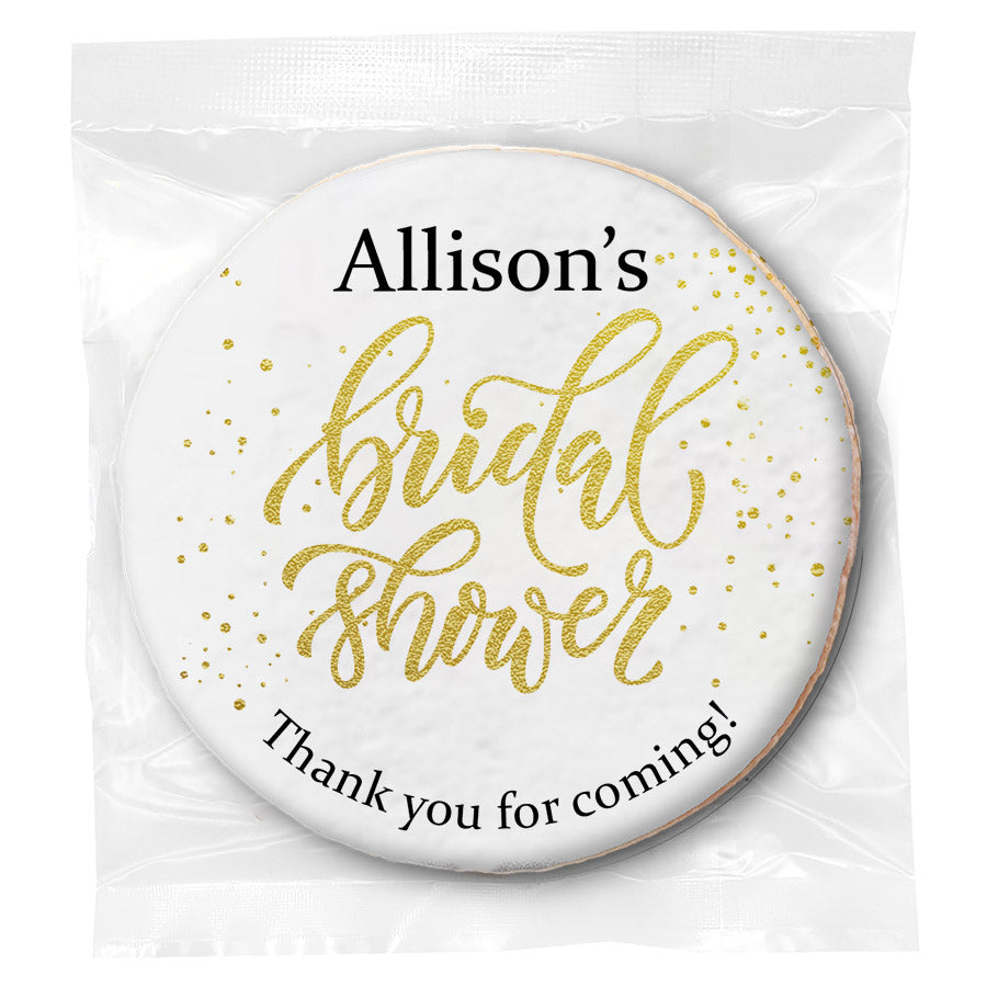 Gold Sparkle Bridal Shower - Personalized Direct Print On Round Sugar Cookie