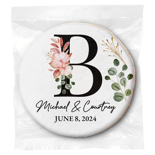 Muted Floral Monogram - Personalized Direct Print On Round Sugar Cookie