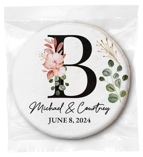 Muted Floral Monogram - Personalized Direct Print On Round Sugar Cookie