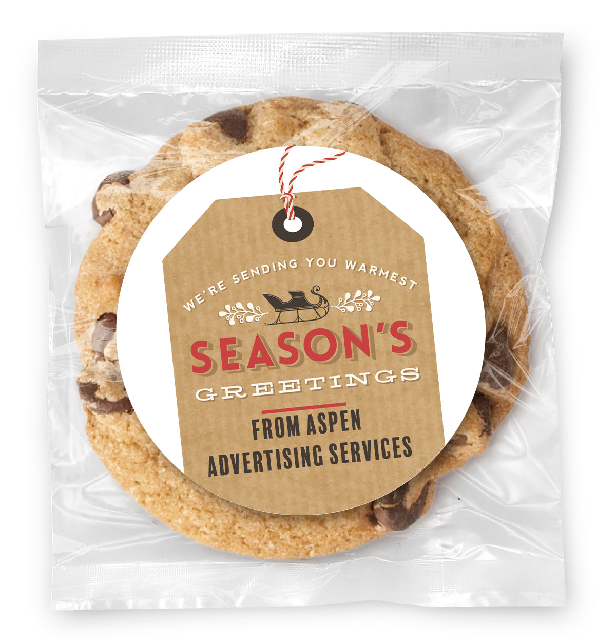 Seasons Greeting Gift Tag - Gourmet Chocolate Chip Or Variety Pack W/ Full Color Personalized Sticker