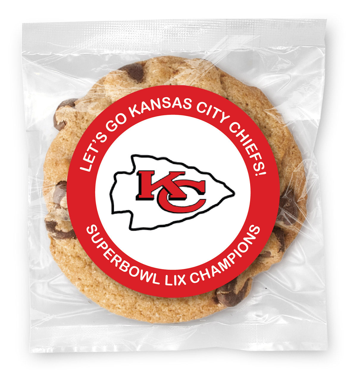 Chiefs Football & Message - Gourmet Chocolate Chip Or Variety Pack W/ Full Color Personalized Sticker